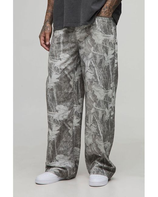 BoohooMAN Gray Tall Washed Camo Baggy Fit Jeans for men