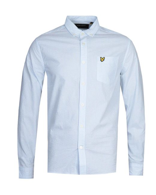 Lyle & Scott Blue Seersucker Long Sleeve Shirt for men