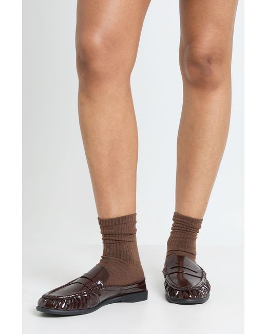 Boohoo Brown Patent Croc Ruched Backless Loafers