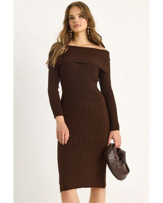 Bianco Lucci Brown Ribbed Midi Dress