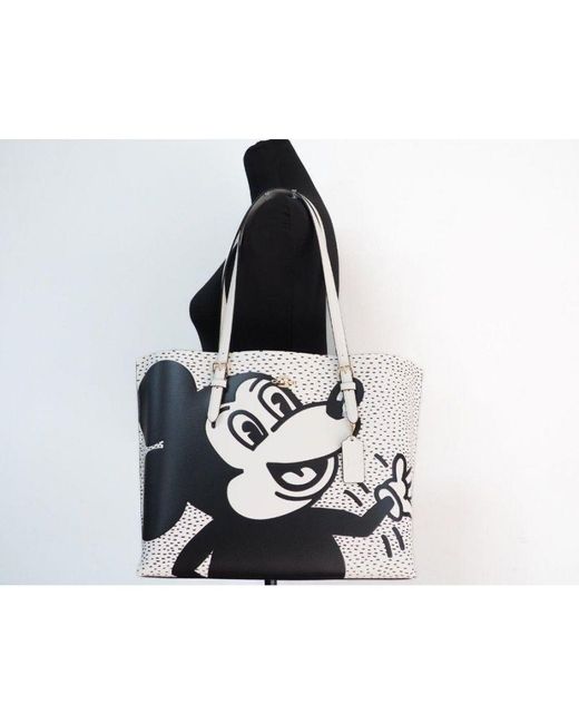 COACH White (C6978) Mickey Mouse X Keith Haring Mollie Large Leather Shoulder Tote Bag