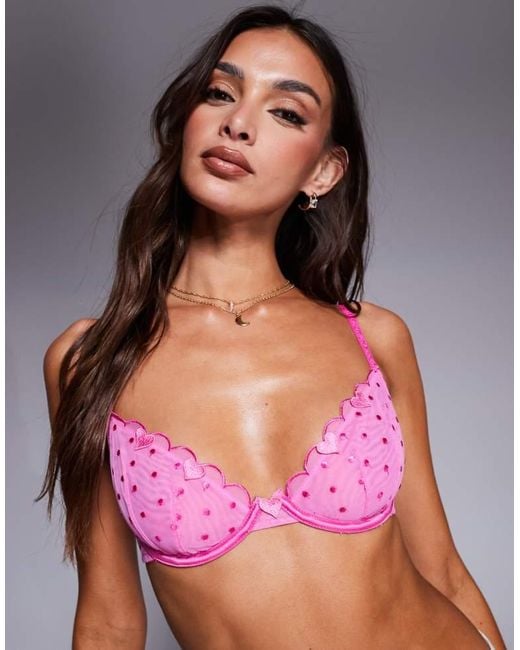 ASOS Purple Roxy Spot Mesh Underwired Bra With Heart Details
