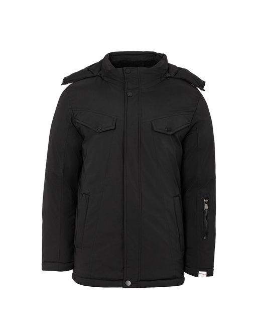 Lee Cooper Black Solid Patterned Hooded Snap Button Ribbed Cuff Puffer Jacket for men