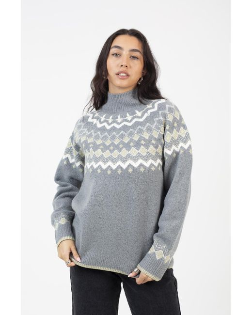 Brave Soul Fairisle Turtleneck Knitted Jumper in Grey Lyst UK