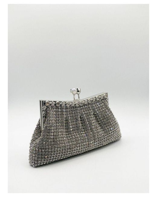 SVNX Gray Crystal Clutch Bag