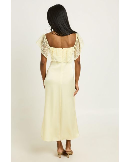 Boohoo Natural Lace Bardot Satin Midaxi Dress