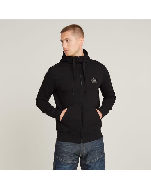 G-Star RAW Black G-Star Raw Logo Hooded Zip Thru Jacket for men