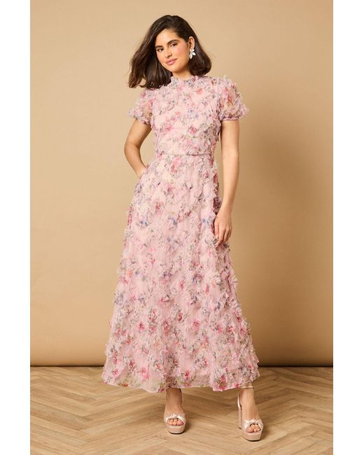 Oasis Pink Printed Textured Maxi Dress