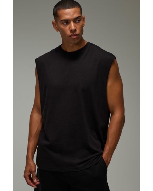 BoohooMAN Black Active Progress Over Perfection Oversized Tank for men