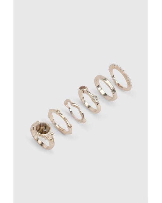 Boohoo White Stone Detail Rings 6 Pack
