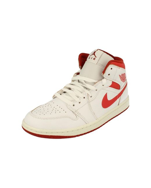 Nike White Jordan 1 Mid Leather Sneakers for men