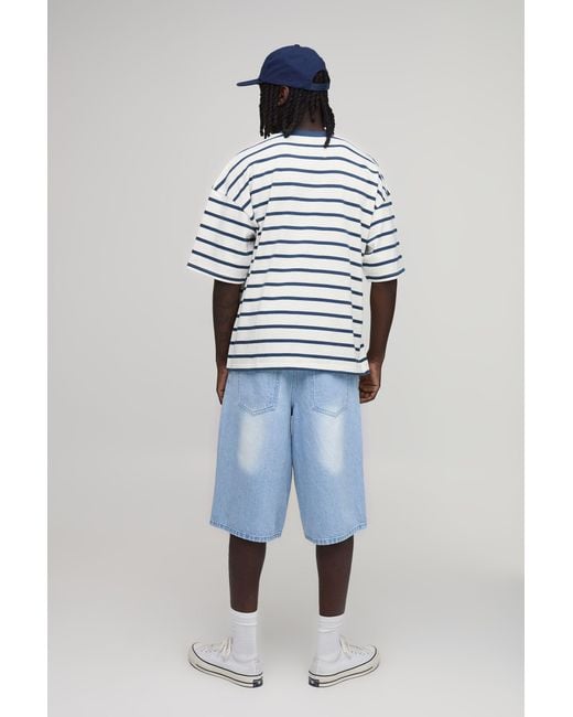 BoohooMAN Blue Limited Edition Stripe Short Sleeve T-Shirt for men