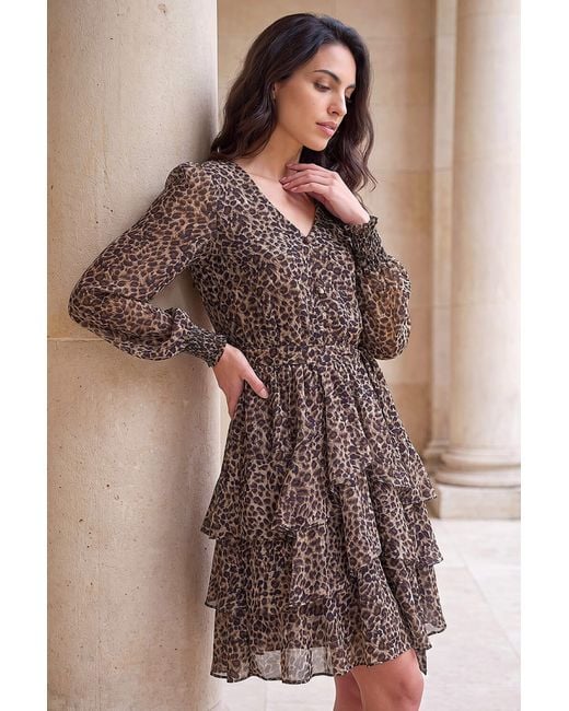 D.u.s.k Brown Animal Print Tie Waist Dress