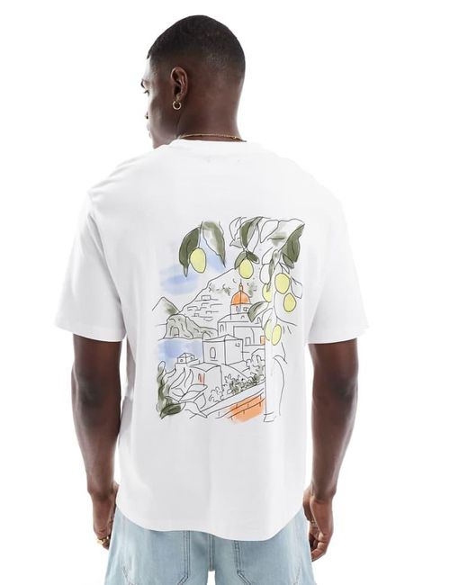 Jack & Jones White Oversize Heavyweight T-Shirt With Amalfi Print for men