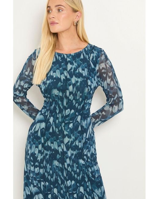 Wallis Blue Petite Mesh Seam Detail Midi Dress