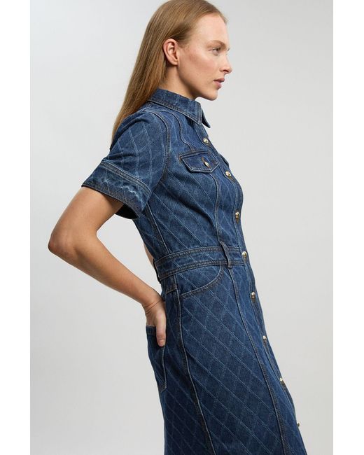 Karen Millen Blue Denim Printed Midi Dress