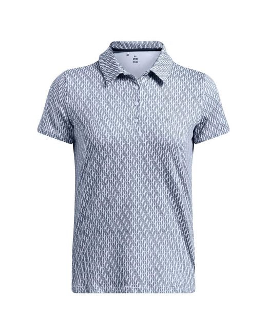 Under Armour Blue Ladies Playoff 3.0 Printed Regular Short-Sleeved Polo Shirt