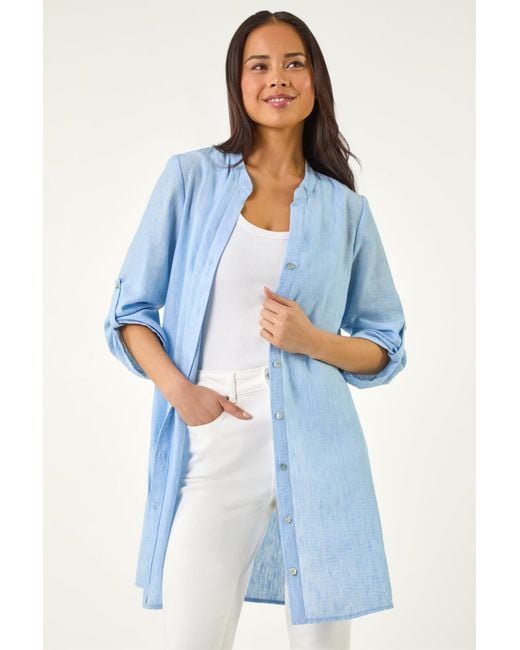 Roman Blue Petite Cotton Front Button Overshirt