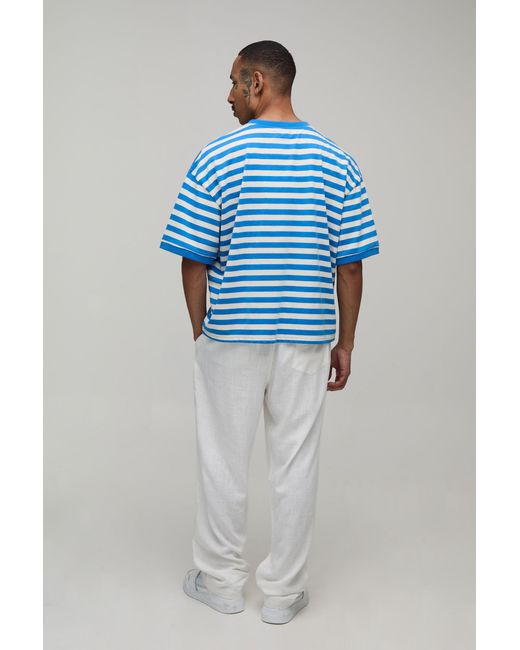 BoohooMAN Blue Oversized Boxy Stripe Saint Tropez Print T-Shirt for men