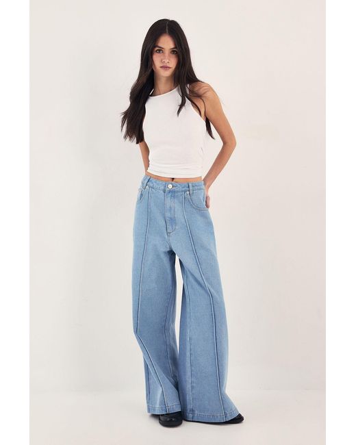 Nasty Gal Blue Pleated Wide Leg Jean