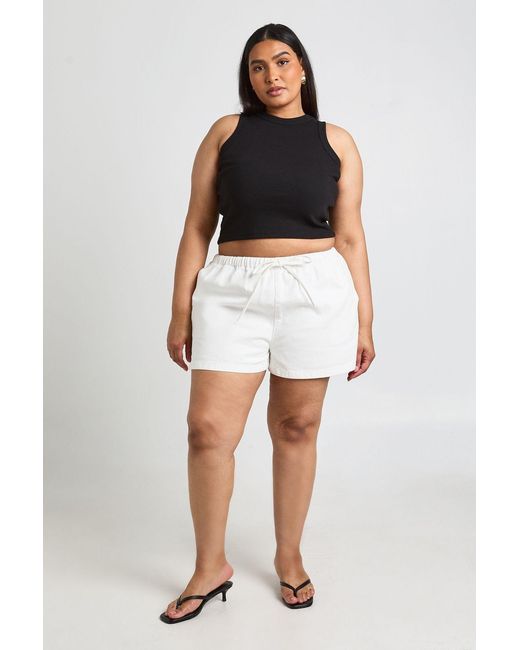 Boohoo White Plus Elasticated Waist Denim Shorts