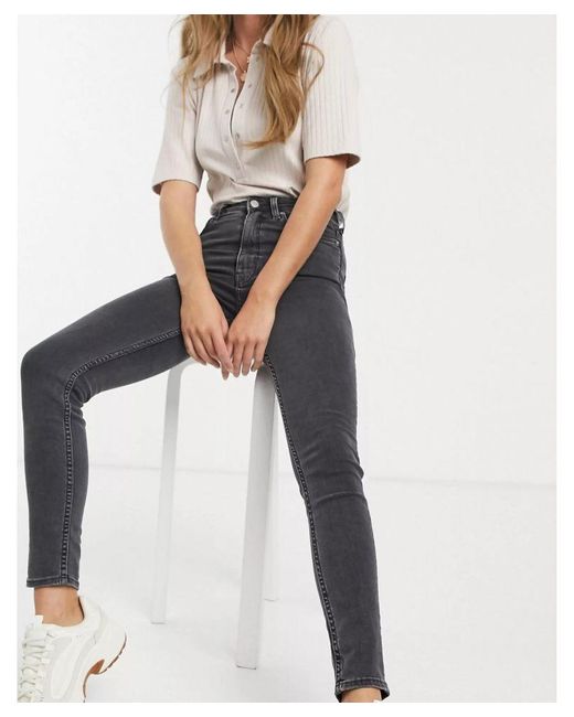 Weekday White Body High Waist Super Skinny Jeans With Cotton In Black