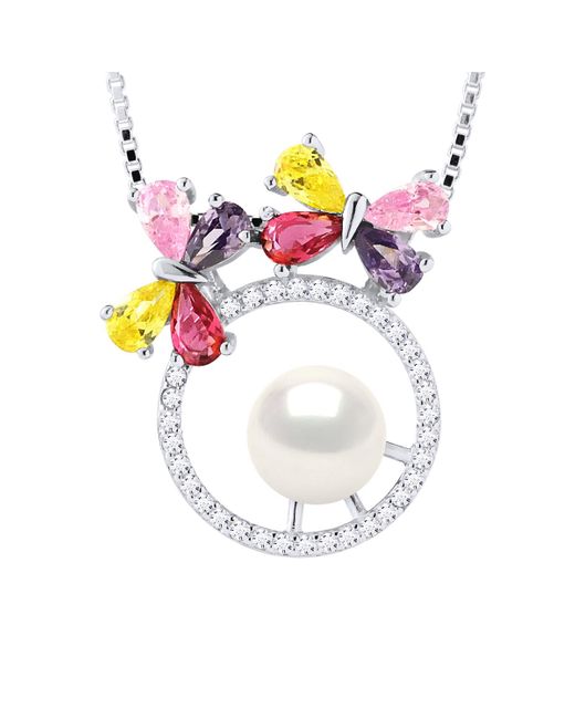 Diadema Metallic Butterfly Necklace Freshwater Pearl Round 8-9 Mm 925