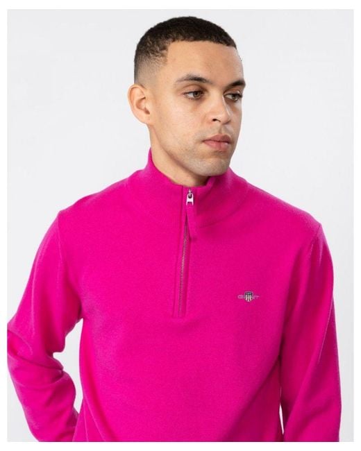 Gant Pink Superfine Lambswool Half Zip Cardigan for men