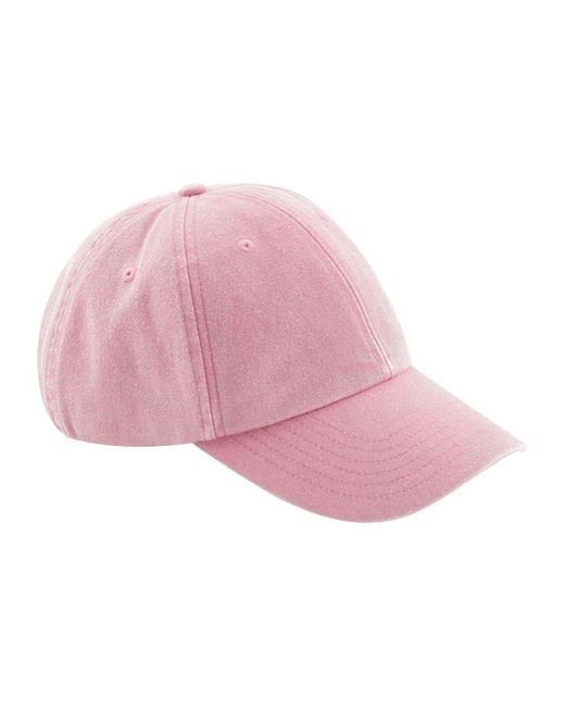 BEECHFIELD® Laag Profiel Vintage Denim-look Cap (vintage Donkerroze) in het Pink