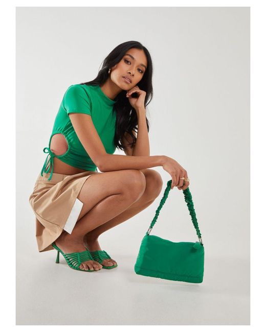 Pink Vanilla Green Cut Out Tide Side High Neck Crop Top