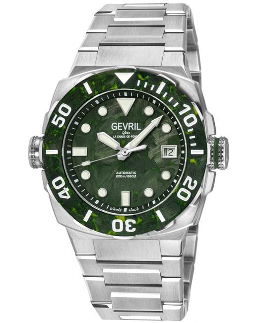 Gevril Gray Fortuna 316L Stainless Steel Case, Carbon Bezel, Dial, Bracelet for men