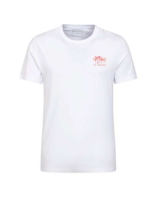 Mountain Warehouse White St Davids T-Shirt Cotton Breathable Everyday Summer Printed Tee for men
