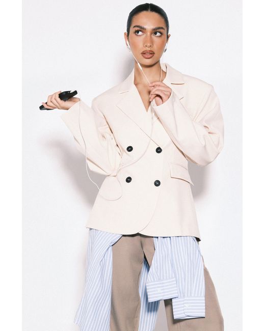 Boohoo White Double Breasted Boxy Blazer