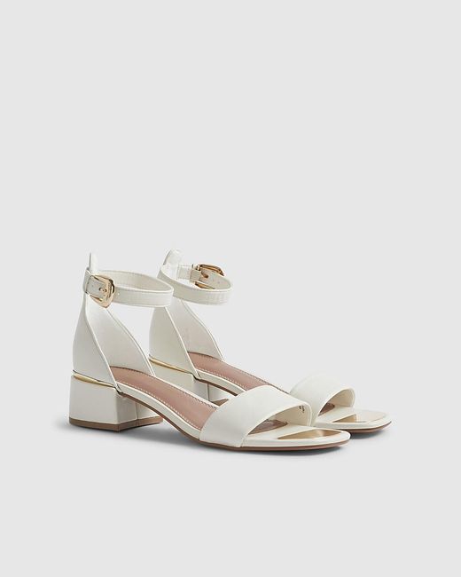River Island Gray Sandals Low Block Heel Buckle Open Toe Pu