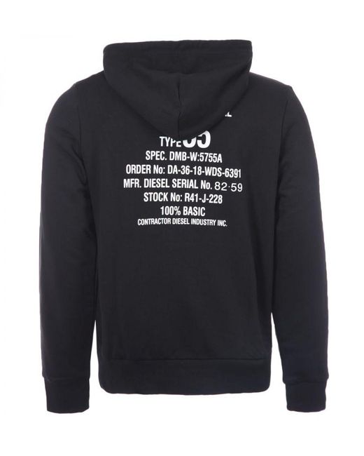 DIESEL Blue S-ginn K26 Serial Number Logo Hoodie for men