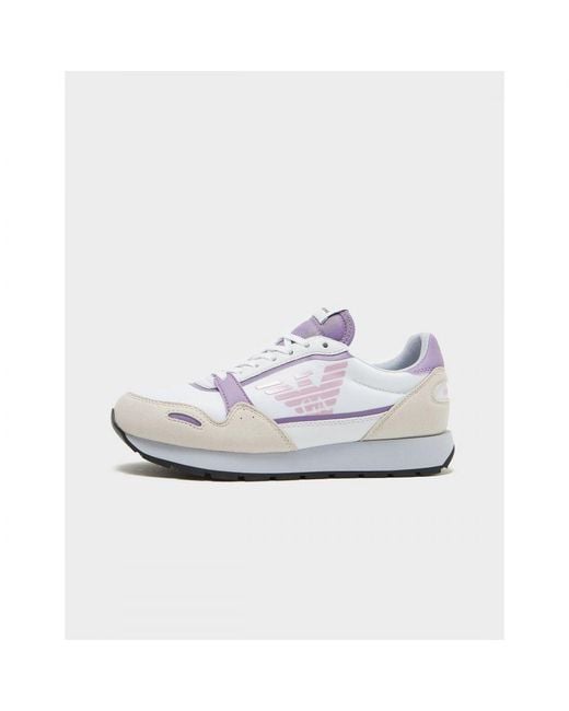 Armani White S Pannelled Logo Print Running Trainers