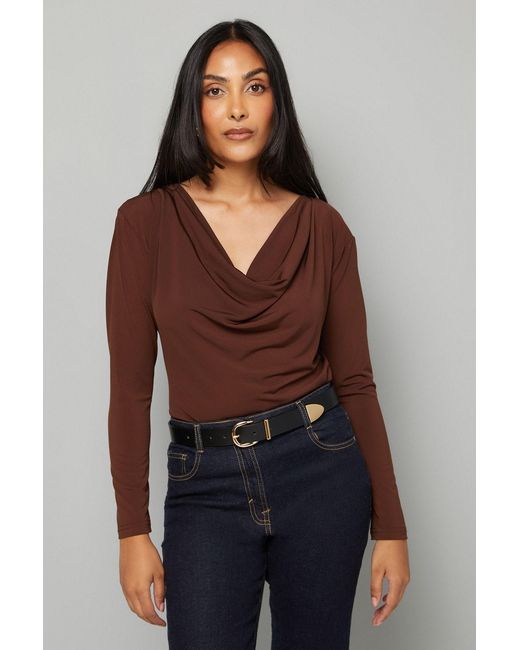 Wallis Blue Petite Jersey Cowl Back Top