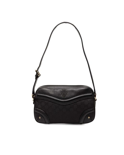 Gucci Black Pre-Owned Gg Nylon Crest Shoulder Bag