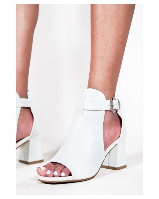 Where's That From White Lisa Block Heel With Side Buckle And Open Toe Front