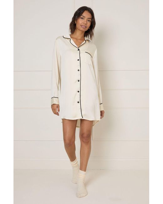 Oasis Natural Long Sleeve Plain Satin Nightie