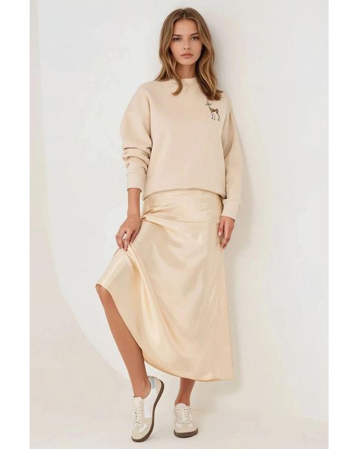 Hiccup Natural High-Waist Satin Midi Skirt
