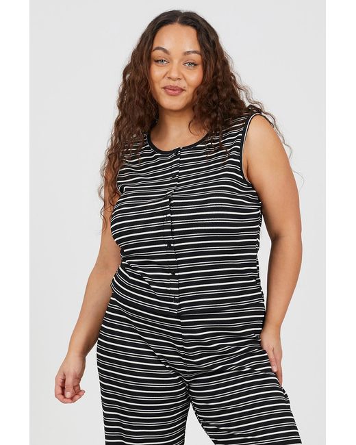 Brave Soul Blue Curve Jersey Knit Striped Button Down Vest