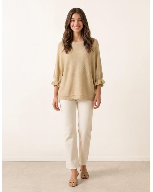 Blue Vanilla Natural Frill Sleeve Metallic Top
