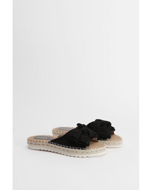Oasis Black Beccy Faux Suede Bow Detail Slider Flat Sandals