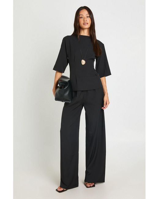 Boohoo Blue Tall Woven Marl Cinch Waist Top Wide Leg Trouser Co-Ord