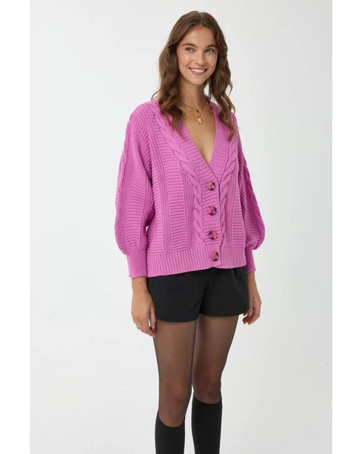 Hiccup Pink V-Neck Buttoned Cardigan