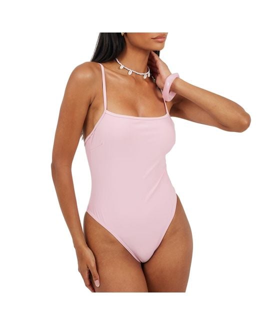Brave Soul Pink Ladies Plain One Piece Swimsuit