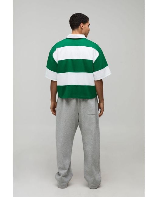 BoohooMAN Green Oversized Shrunken Stripe Interlock Short Sleeve Rugby Polo for men