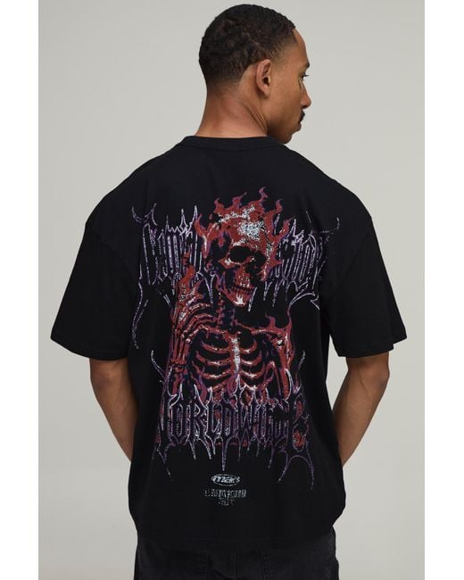 BoohooMAN Black Oversized Skeleton Worldwide Scale Print T-Shirt for men