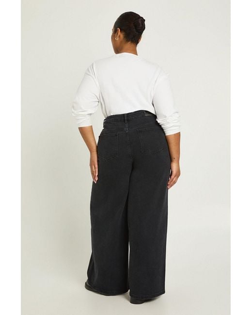 Boohoo Black The Plus Mid Waist Wide Leg Jean